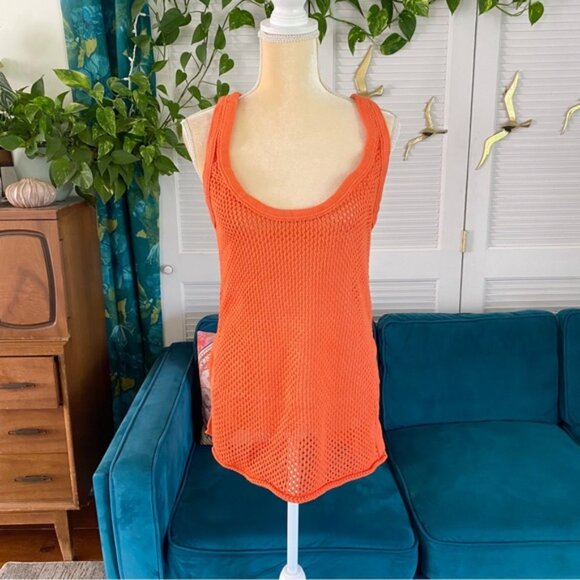 Urban Outfitters | BDG Tybee Mesh Sweater Tank Top Tangerine Orange Swim Cover S - Picture 3 of 13